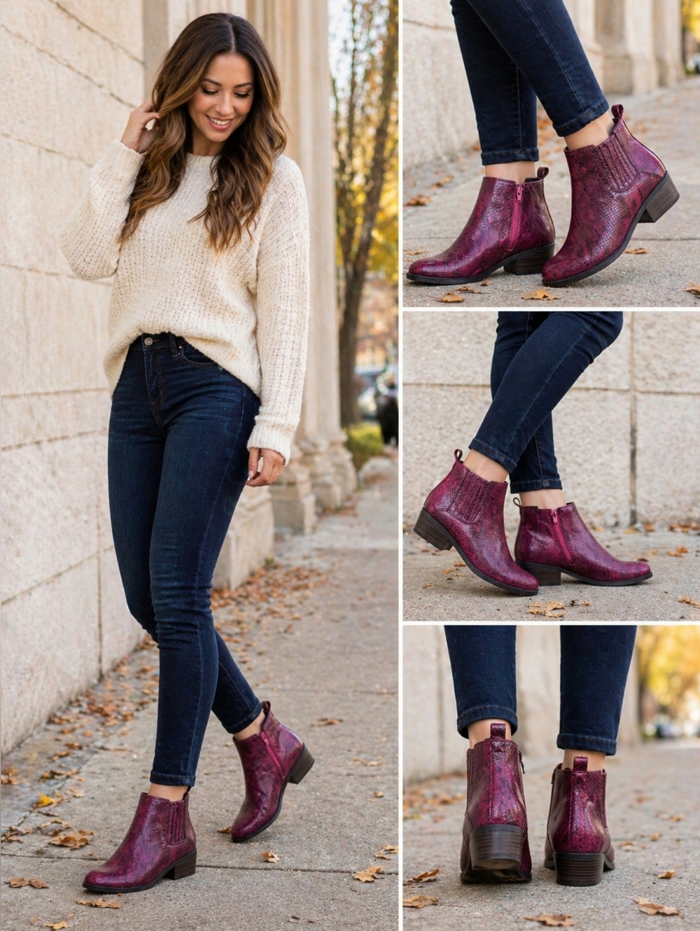 NWT Kim Rogers Burgundy Snake Print Ankle Booties Comfort Side Zip W Size 9M